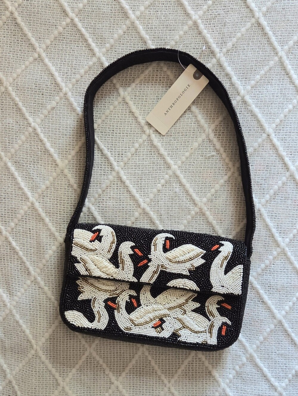 Anthropologie The Fiona Beaded Bag Animal Edition Swan
